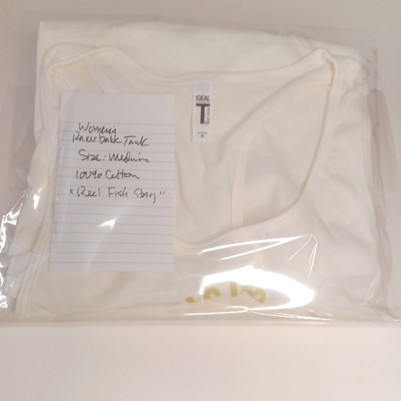 Women's Racerback Tank. Fun Fish Story Spin Humor. Size Medium - Picture 11 of 11